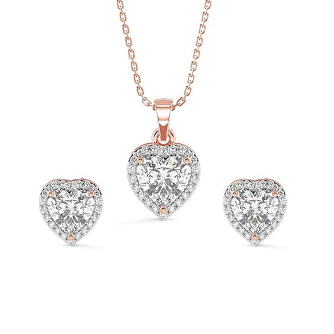 925 Sterling Silver Heart Earring Chain Jewellery Set | Rose Gold | Gift for Women & Girls