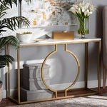 JSG Engineered Wood Console Table | Modern Ring Console Table in Golden Finish, Long/White MDF Living Room Wood/Metal (Gold)
