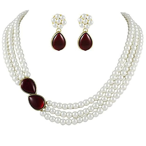 Pearl Necklace Jewellery Set with Earrings for Women/Girls (White)