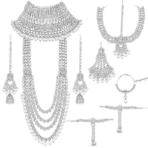 Plated Ethnic Indian White Kundan Dulhan Bridal Jewellery Set for Women