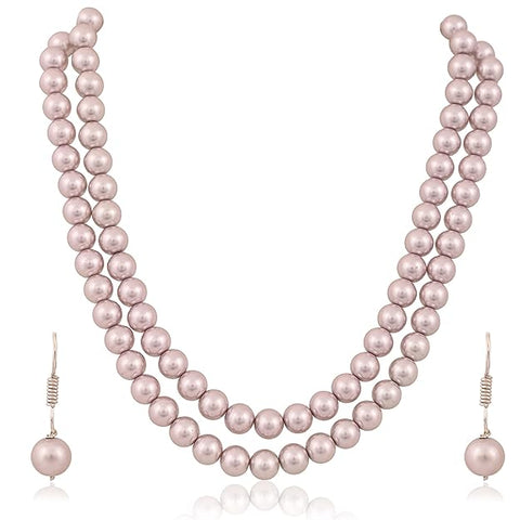 Pearl Double Strand Necklace Pearl Moti Mala Jewellery Set with Earrings for Women Girls