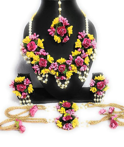 INDIA Balika Vadhu Jewellery Designer Yellow Pink Jwellery Set for Women & Girls (Mehandi/Haldi/Bridal/Baby Shower/Marriage