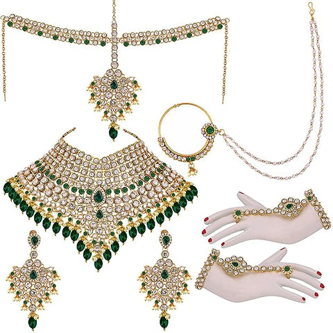 Jewellery Wedding Designer Gold Plated Dulhan Choker Bridal Set with sheeshpatti for Girls & Women