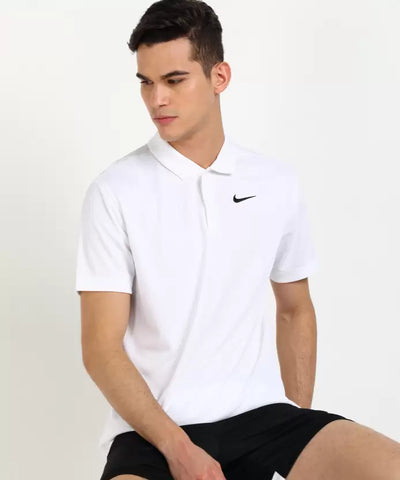 Court Men Solid Polo Neck Polyester White T-Shirt