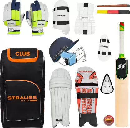 Strauss Premium (Club) RH Cricket Kit|Size SH| Set of 12 Complete Cricket Set Cricket Kit
