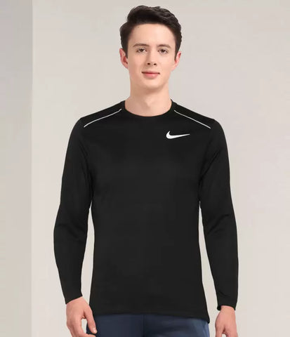Dri-FIT Miler Running Men Solid Round Neck Polyester Black T-Shirt