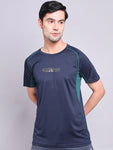 Men Navy Blue Typography Antimicrobial Training or Gym T-shirt